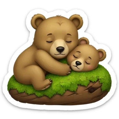 bear cub hugging moss pillow asleep sticker