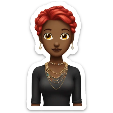 black and red haired girl with jewelry sticker