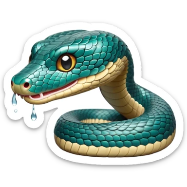 Cinematic Cute Chinese Water Snake Portrait Emoji, Head tilted playfully and inquisitively, with a compact, lithe form and a smooth, shimmering coat in subtle aquatic hues, round, sparkling eyes filled with curious fluidity, Simplified yet irresistibly adorable features, highly detailed, glowing with a warm, friendly glow, high shine, affectionate and agile, stylized with a touch of aquatic whimsy, soft glowing outline, capturing the essence of a mischievous yet loving water snake that feels like it could slither out of the screen into your arms! sticker