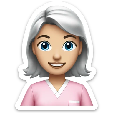 Young blue-eyed, dark-haired Female Dentist wearing pink scrubs  sticker