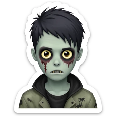 Zombie Boy with black emo messy hair and teenager aparience, black background sticker