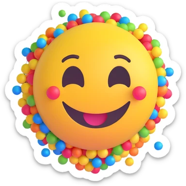 3D smiley emoji, round shape, lucky confetti, lucky face sticker