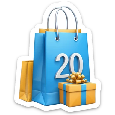 Shopping bags and gift boxes with blue colored , and 20% sign sticker