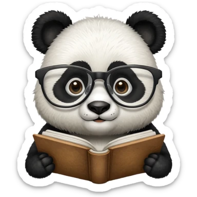 panda as a designer, with glasses and a sketchbook sticker