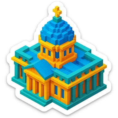 Kazan Cathedral of Saint Petersburg, classic architecture, large central dome, colonnade, isometric view sticker