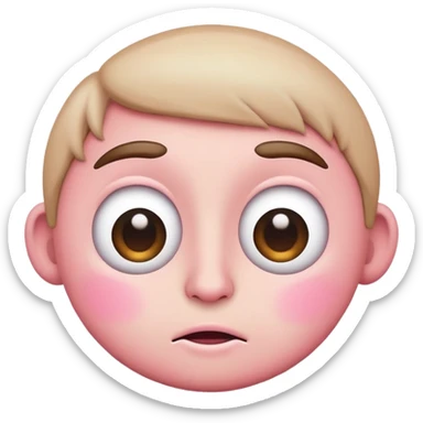 Create me a picture of an emoji with a pink face with a mouth where the big eyes are and a raised right eyebrow sticker