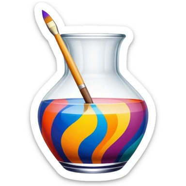 Glass painting icon, hand-painted colorful patterns on a glass surface, visible fine paintbrush and glass object like a vase or decorative plate, bright vibrant colors, no finished artwork, just the painting process, minimalistic style, clean lines, transparent background. sticker