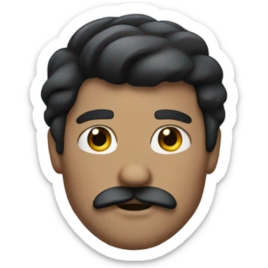 Strong man with dark hair and a mustache sticker