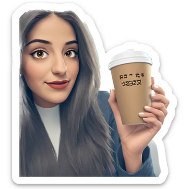 smiling girl with coffee cup sticker