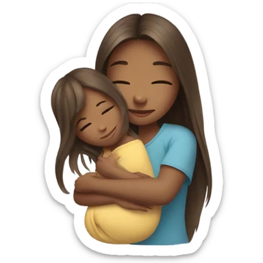 girl with long hair hugs baby sticker