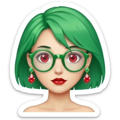 gem lover woman with gem accessories excessive amount gem glassess very big gem earrings green hair and red diamonds sticker