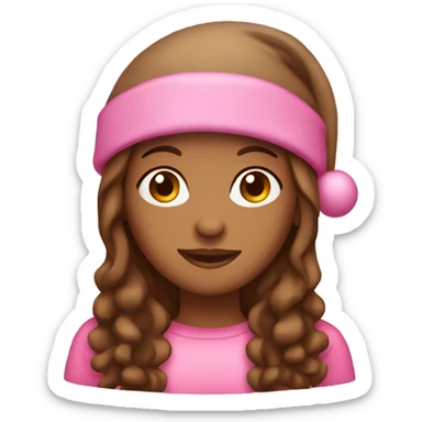 brown skinned woman with brown eyes and long hair in pink christmas hat  sticker