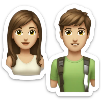 Brown hair eyed woman and green eyed boy like a model sticker