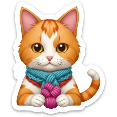 Cat knitting a tiny scarf sticker