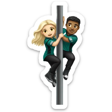 Brunette female and blonde male who are both eagles fan climbing up a pole sticker