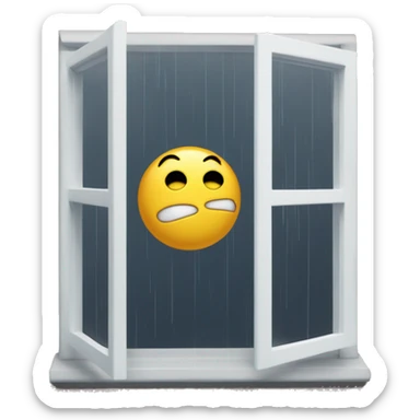 Sad emoji looking out of window while it’s raining sticker