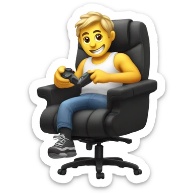 guy in gaming chair with arm rests. smiling. spilled milk sticker
