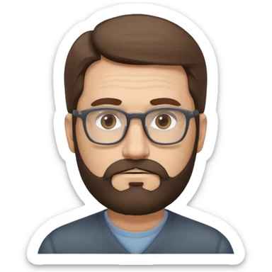 50 year old man with pale skin, medium brown hair (some gray at the temples) glasses and a beard shadow sticker