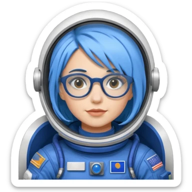Female astronaut with blue hair, wear glasses, non helmet sticker