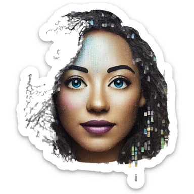 Person face portrait made entirely of holographic vinyls music discs cds and music notes sticker