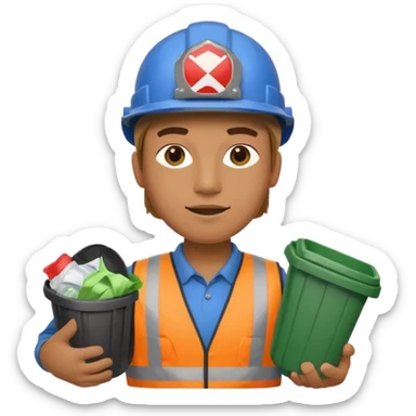 garbage man with helmet holding garbage  sticker