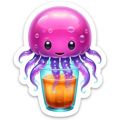 Glowing neon jellyfish drinking boba  sticker