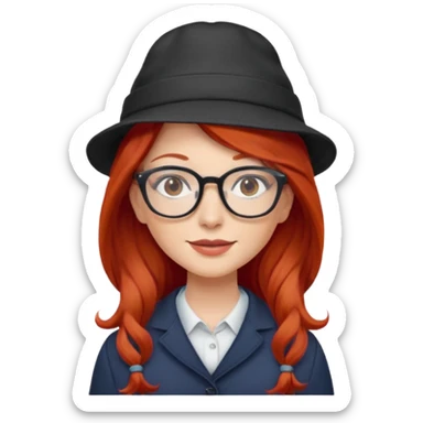 hatted womanwith glasses and long red hair sticker