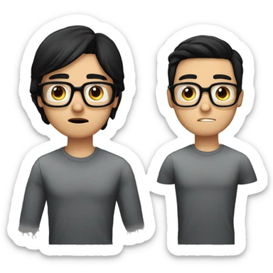 black straight hair, white skin, male, brown eyes, without beard, crying with tears, with black square glasses, dreaming bubble of a hamburger  sticker