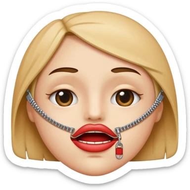 a face with a zipper across its lips, representing 'zip on lips' sticker