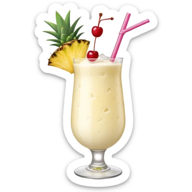 Pina colada cocktail with pineapple and cherry garnish sticker