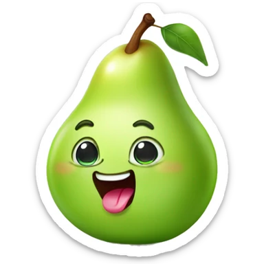 Shiny Green Cute pear with tongue sticker