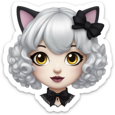 Cat wearing traditional goth makeup and wearing frilly gothic Lolita drwaa sticker