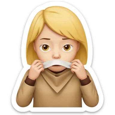 iOS emoji style, yellow face with worried eyes, puffed cheeks, holding a paper bag to mouth sticker