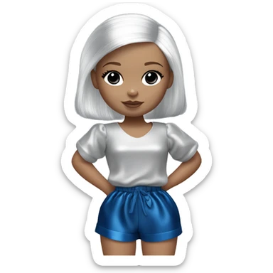 Barbie baby skipper. Wednesday Addams dressing and acting lounging around in saggy metallic blue silk voile shorts. sticker