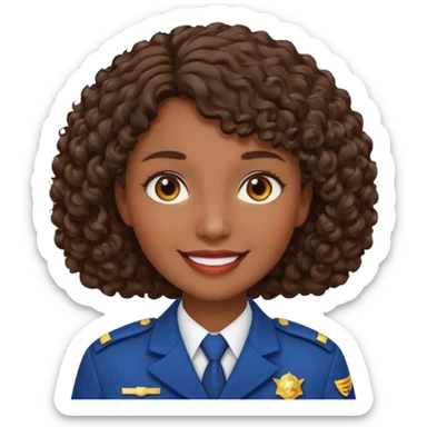 Middle-aged Female: dark skin, wearing uniform, approachable face, curly short brown hair sticker