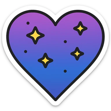 heart with a night sky gradient, tiny stars scattered, midnight theme sticker