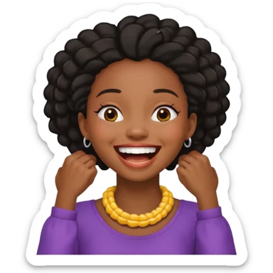 A black girl holding her neck with her hands while laughing sticker