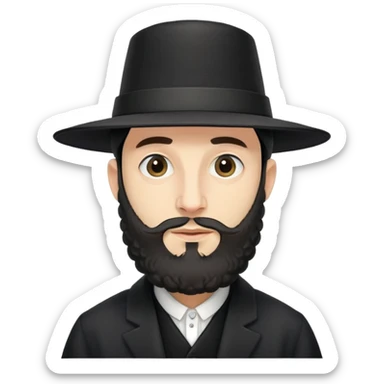 Hasidic Jewish man with wide-brimmed black hat, curled side locks, short beard, traditional attire, neutral expression sticker