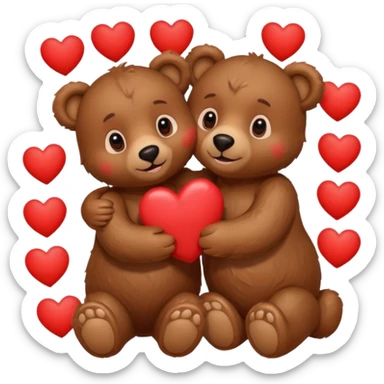 girl bear and boy bear hugging, surrounded by hearts, playful and loving sticker