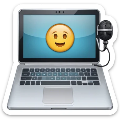 Create an emoji representing blogging. The design should feature an open laptop or tablet with a visible blog post on the screen, showing text. Optionally, add a camera or microphone for multimedia content. Use modern, professional colors. Make the background transparent. sticker