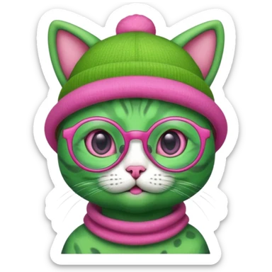 alien cat with pink hat  and spectacles sticker