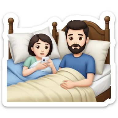 Younger man with dark hair beard and older woman sick sticker