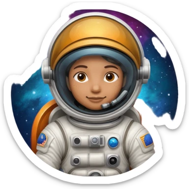 Astronaut with closed helmet riding planets sticker