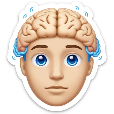 An adult person face emoji with blue brain instead of hair sticker
