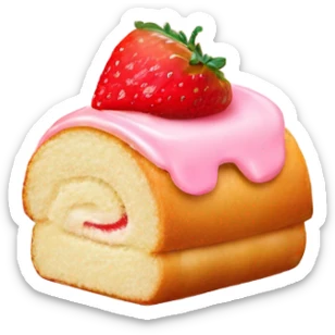 vanilla roll cake with strawberry cream and one strawberry on top sticker