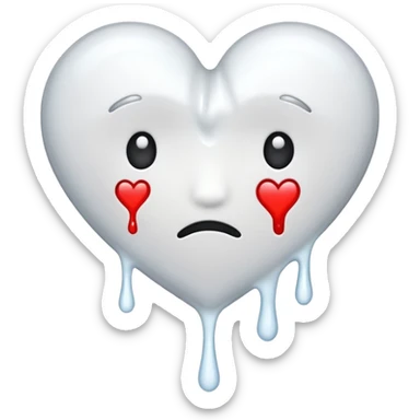 The broken heart emoji in white with sticky white liquid Ozzing out of it sticker