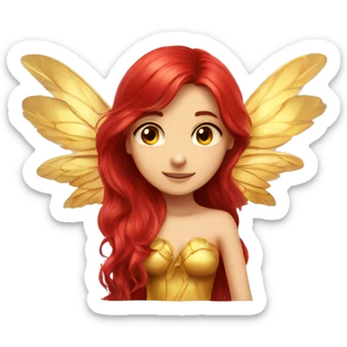 big wings, flower, Beautiful, fairy, red, gold,red, long hair sticker