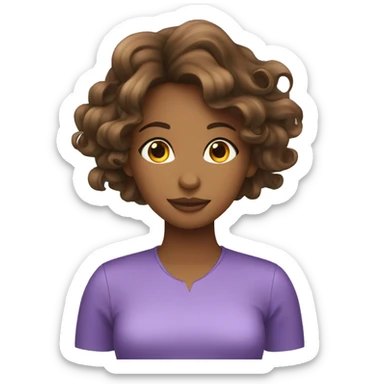 brown girl with sholder length wavy hair jellyfish haircut sticker