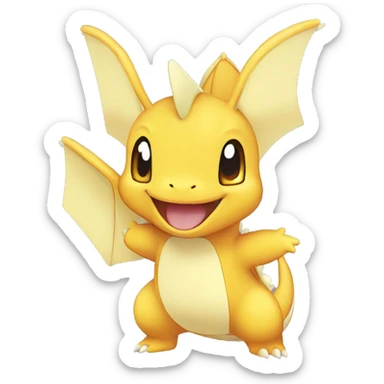 Pokemon #149 Dragonite waving hello wearing messenger tote bag  sticker