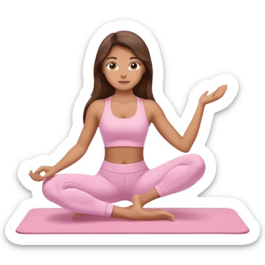 A tanned girl with long brunette hair in her 20’s doing Pilates wearing a ALO baby pink workout set  sticker